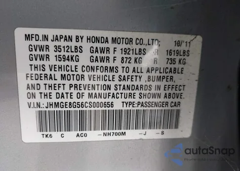 2012 Honda Fit Sport from USA, damaged, VIN JHMGE8G56CS000656